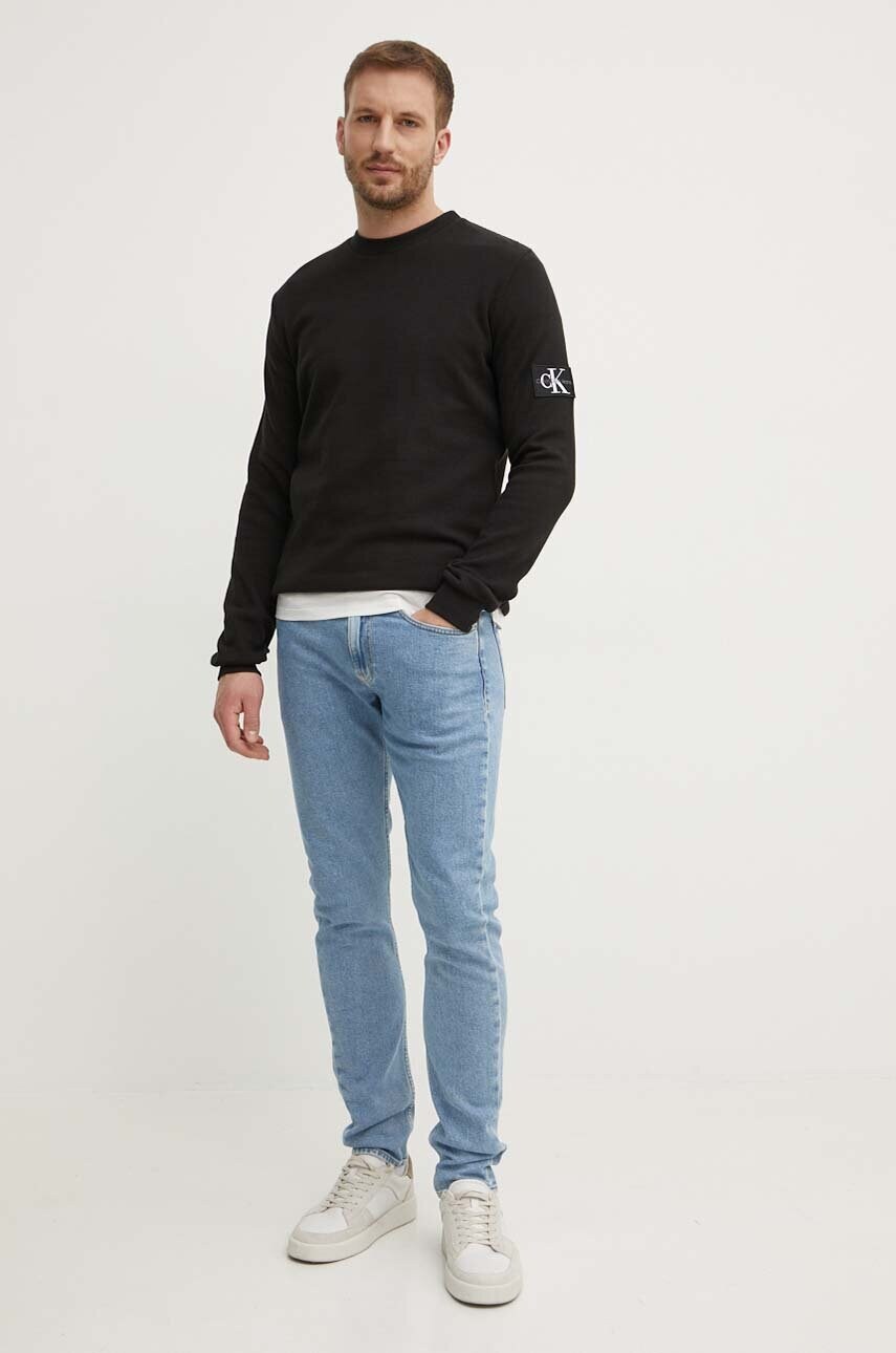 Бавовняна кофта Calvin Klein Jeans колір чорний з аплікацією