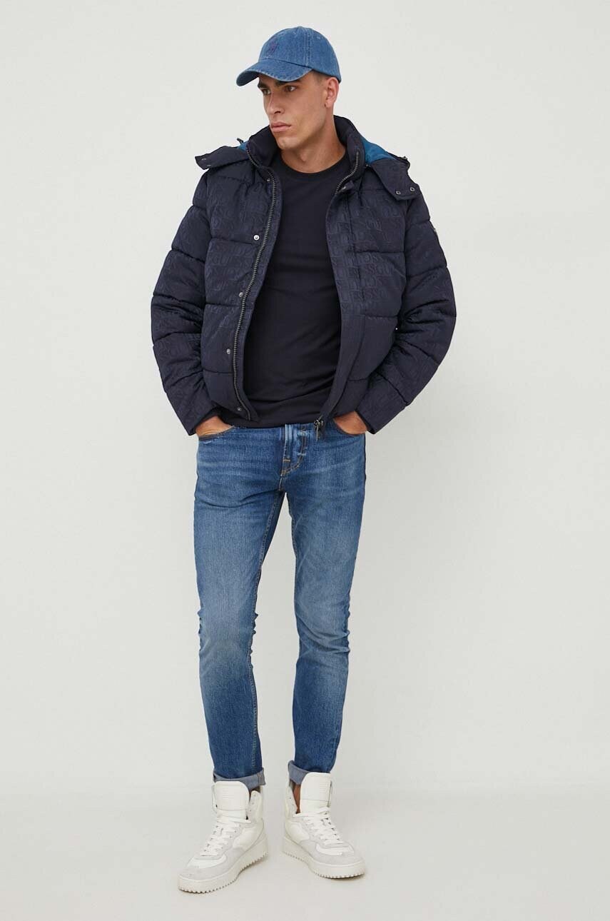 Лонгслів Guess чоловічий колір синій однотонний