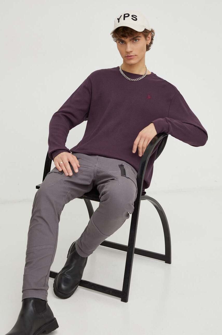 Бавовняний лонгслів G-Star Raw колір фіолетовий однотонний