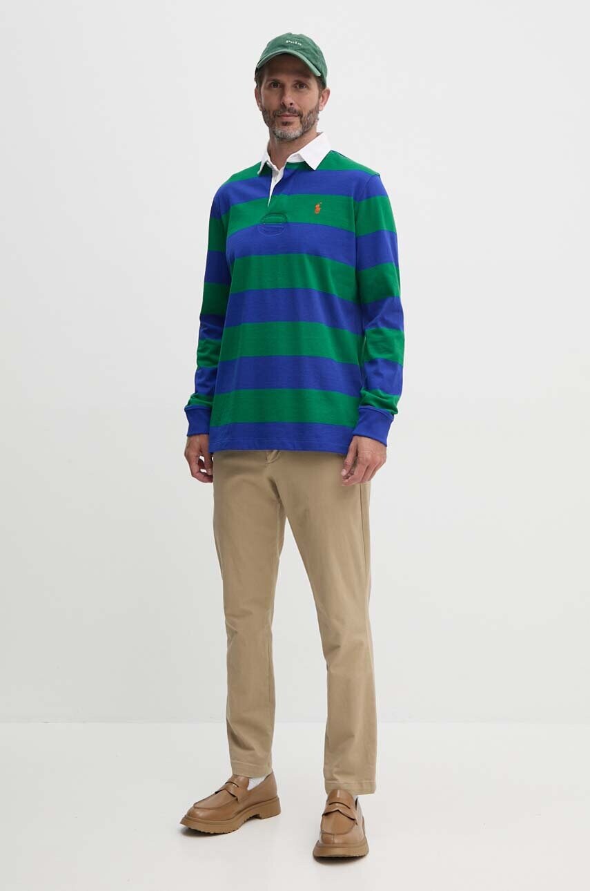Бавовняний лонгслів Polo Ralph Lauren колір зелений візерунок