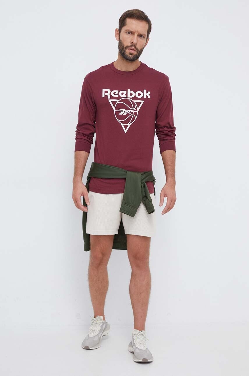 Бавовняний лонгслів Reebok Classic Basketball колір бордовий з принтом