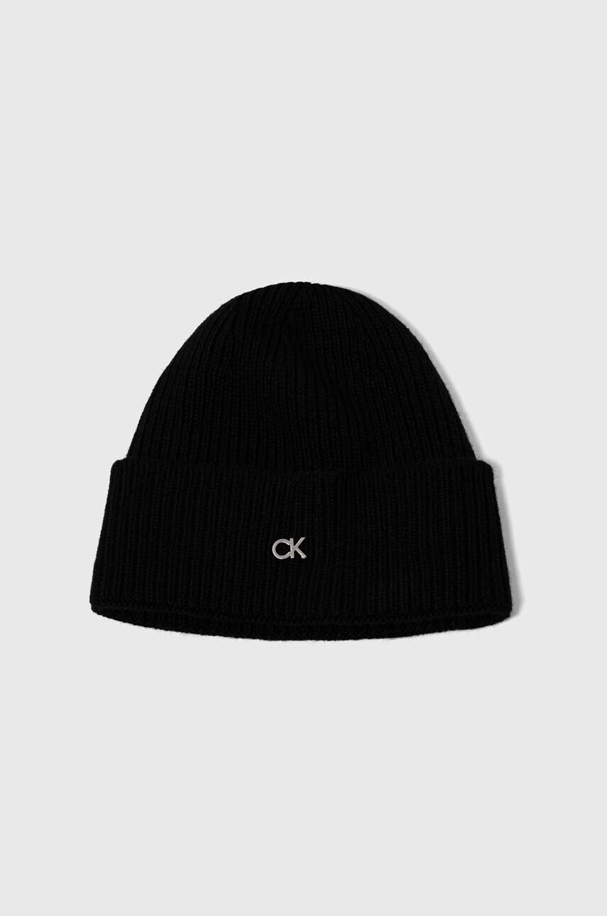 Шапка та шарф з домішкою вовни Calvin Klein колір чорний