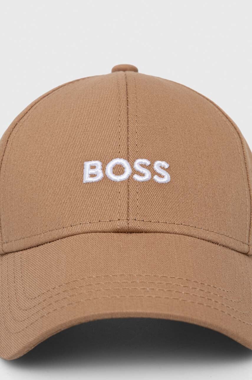 Бавовняна бейсболка BOSS колір бежевий з аплікацією