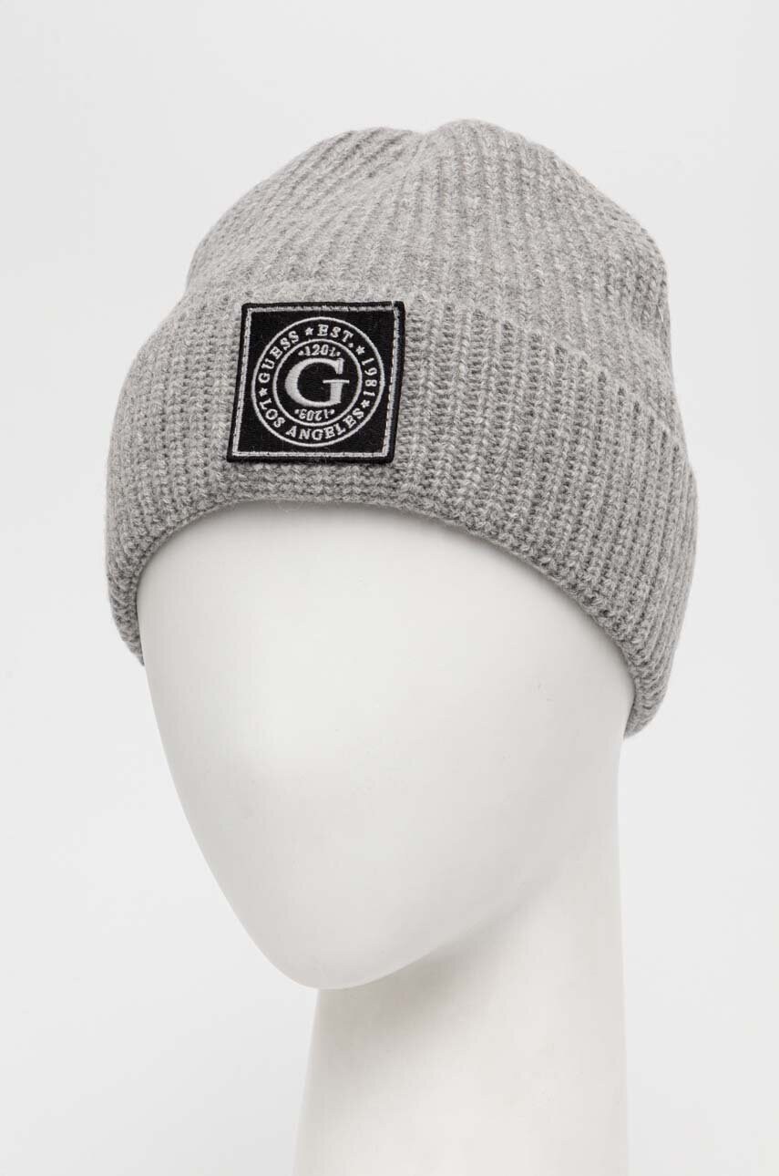 Вовняна шапка Guess колір сірий вовна