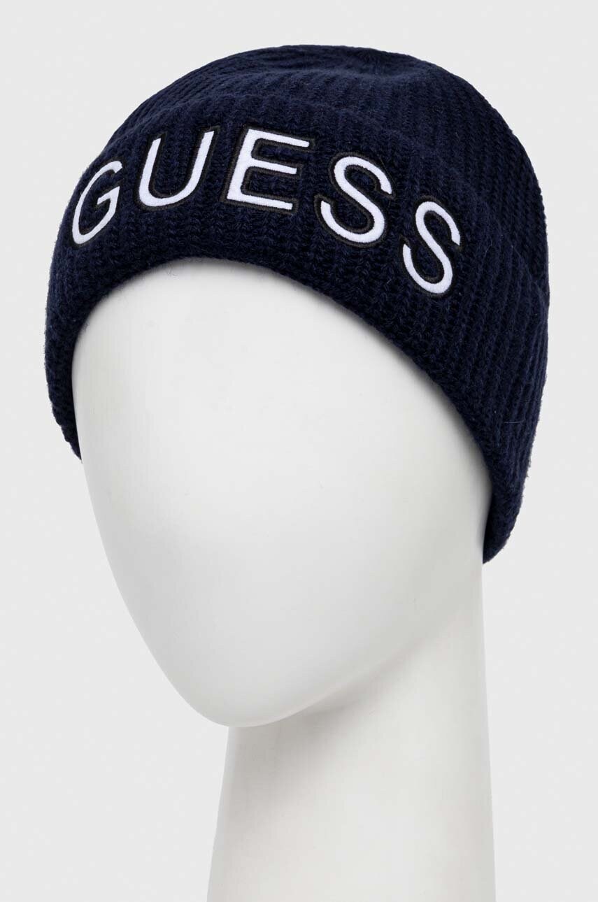 Шапка з домішкою вовни Guess колір синій