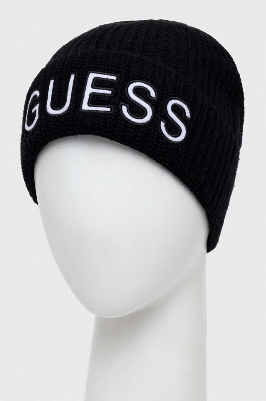 Шапка з домішкою вовни Guess колір чорний