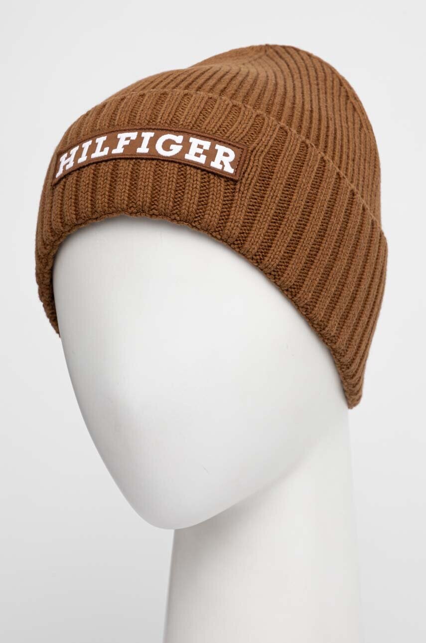 Шапка з домішкою вовни Tommy Hilfiger колір коричневий