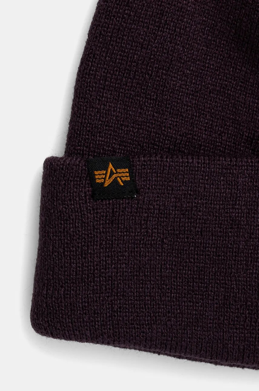 Шапка Alpha Industries колір фіолетовий з товстого трикотажу
