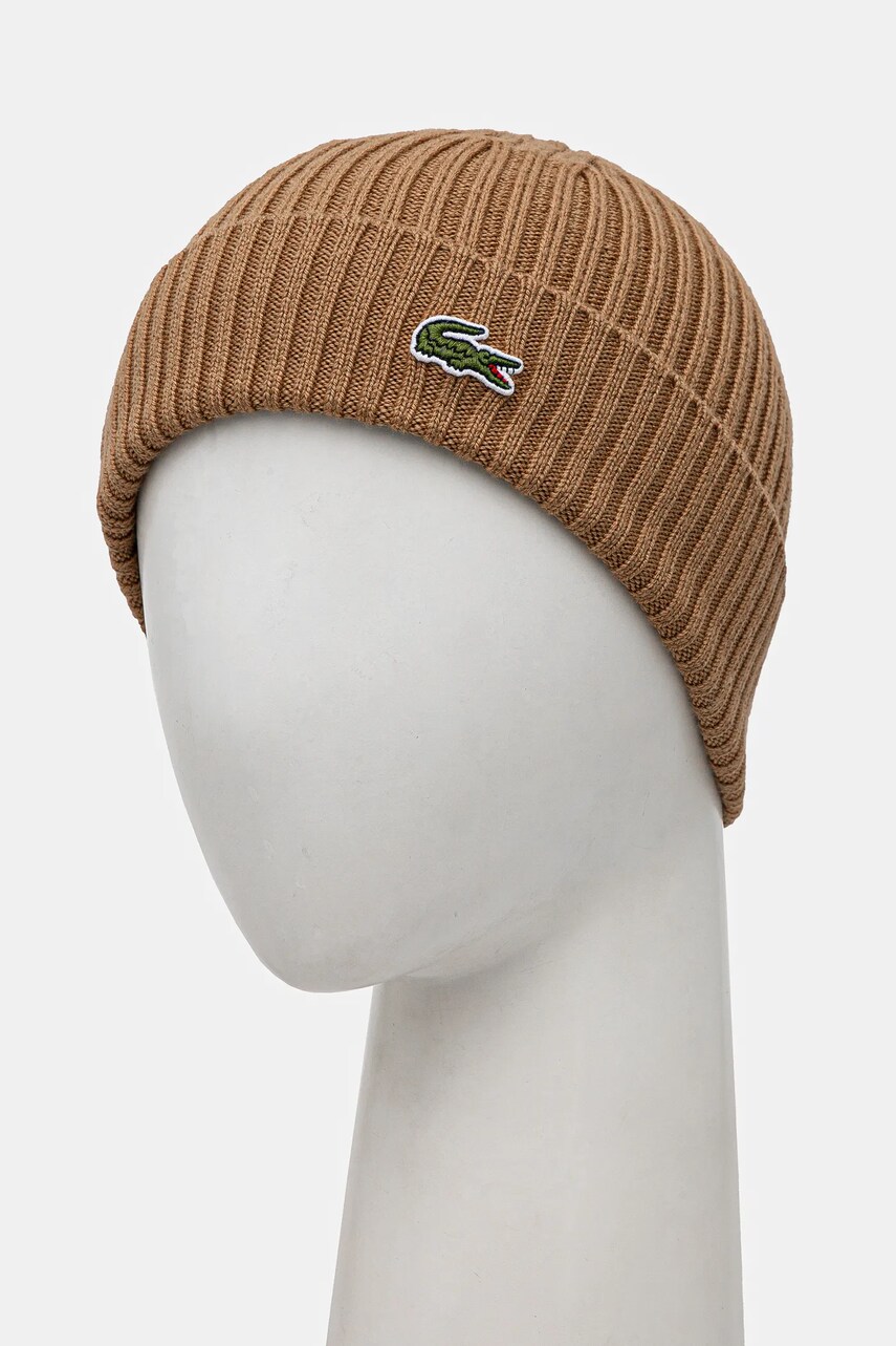 Вовняна шапка Lacoste колір зелений з тонкого трикотажу вовна RB0001