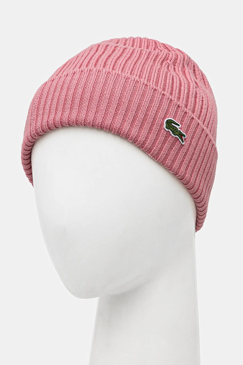 Вовняна шапка Lacoste колір рожевий вовна