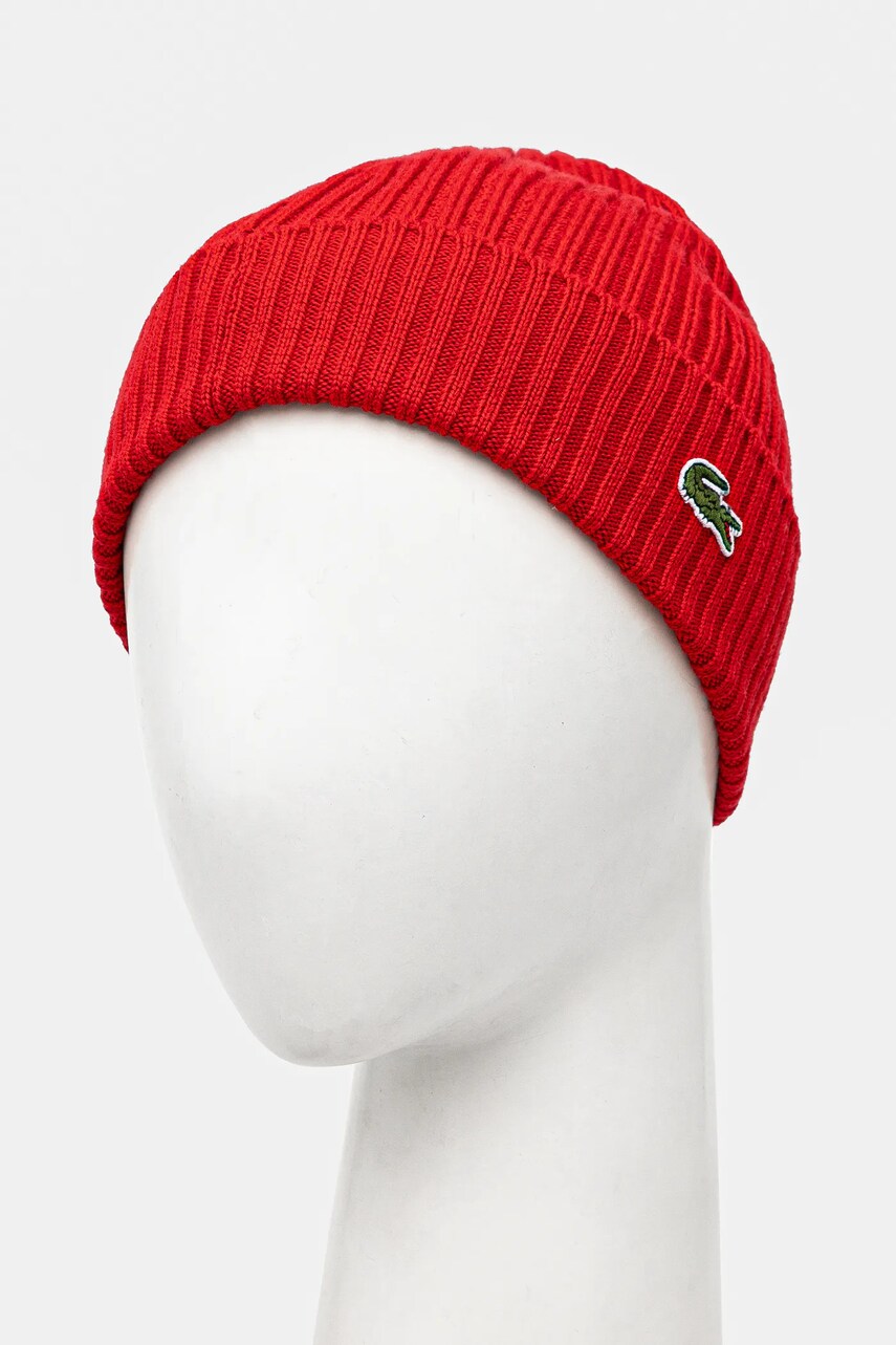 Вовняна шапка Lacoste колір чорний з тонкого трикотажу вовна RB0001