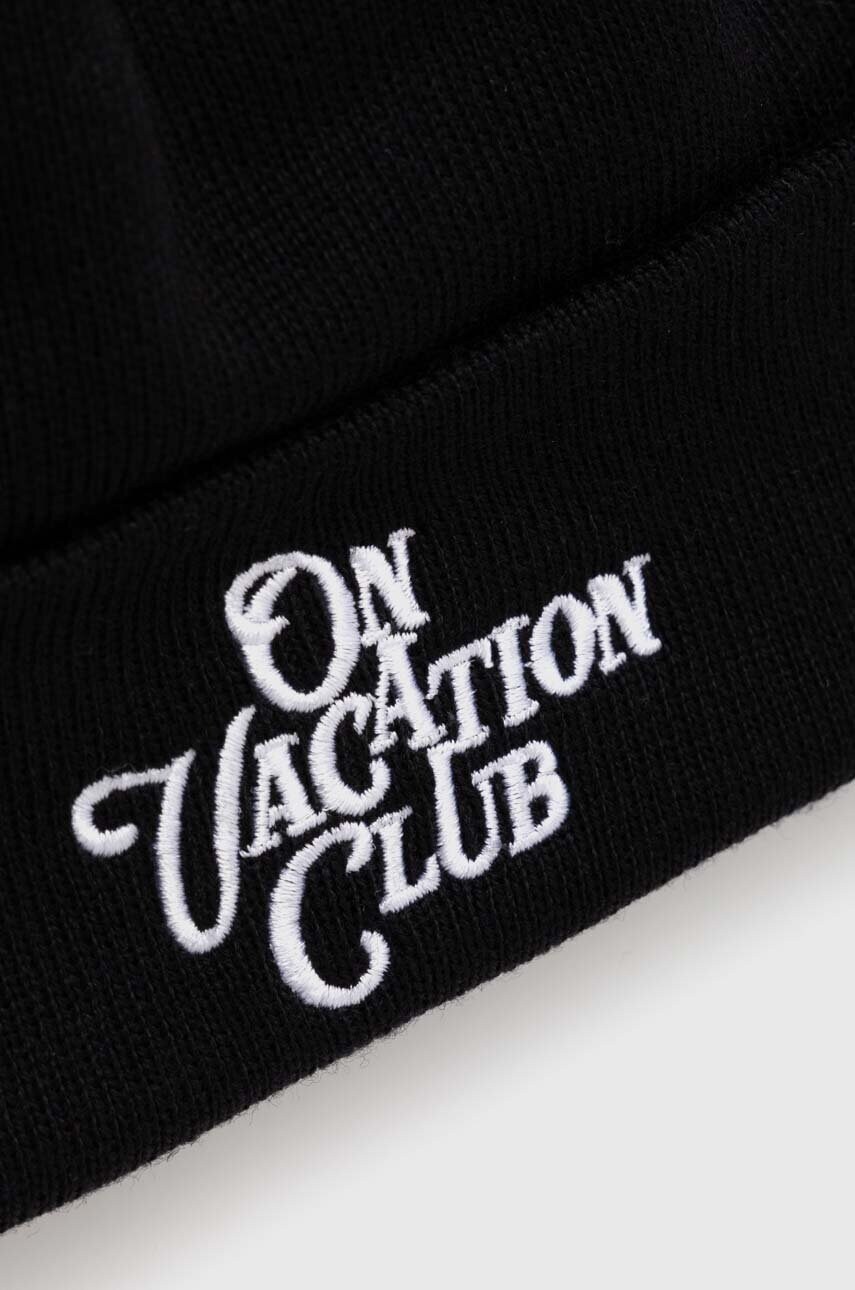 Вовняна шапка On Vacation колір чорний з товстого трикотажу вовна
