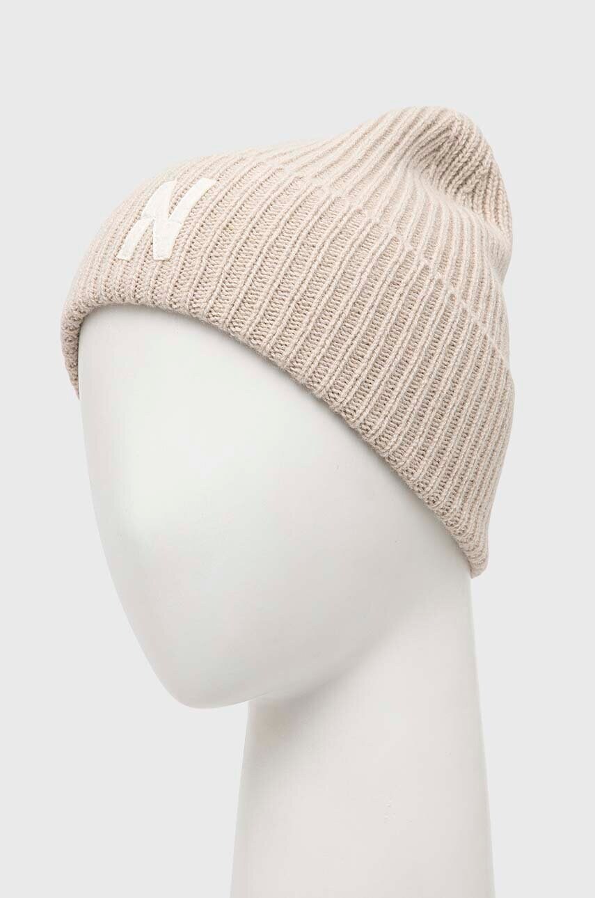 Вовняна шапка Norse Projects Merino Lambswool Rib колір бежевий вовна N95-0953-2064