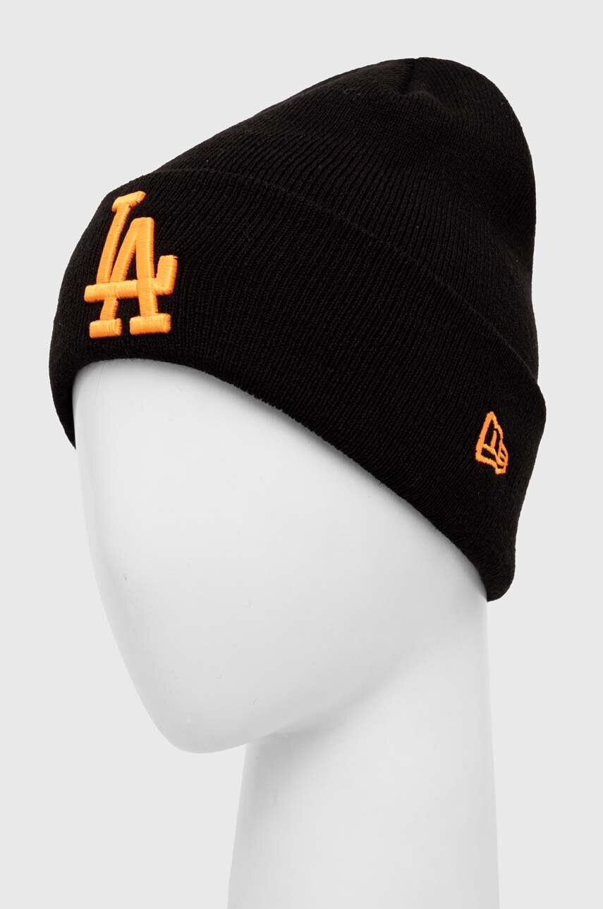 Шапка New Era колір чорний з товстого трикотажу LOS ANGELES DODGERS