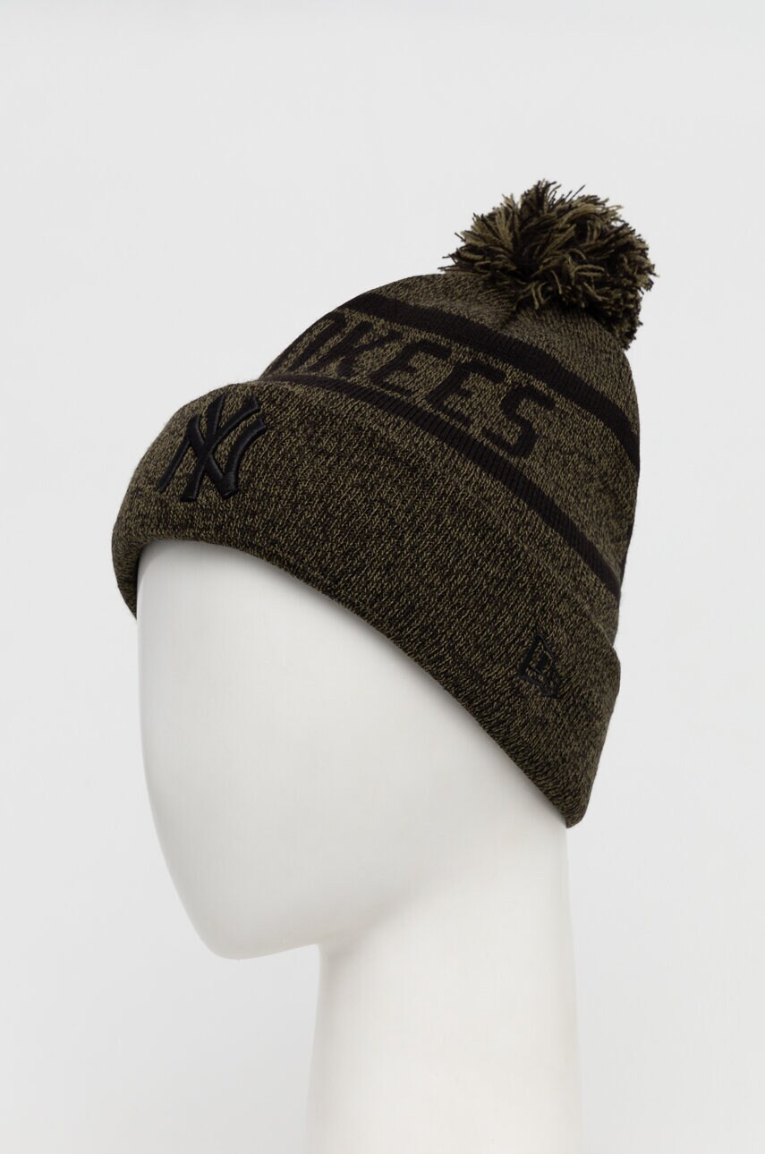 Шапка з домішкою вовни New Era колір зелений з товстого трикотажу NEW YORK YANKEES