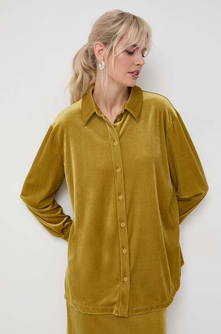 Купити Сорочка Max Mara Leisure жіноча колір жовтий regular класичний комір – головне зображення