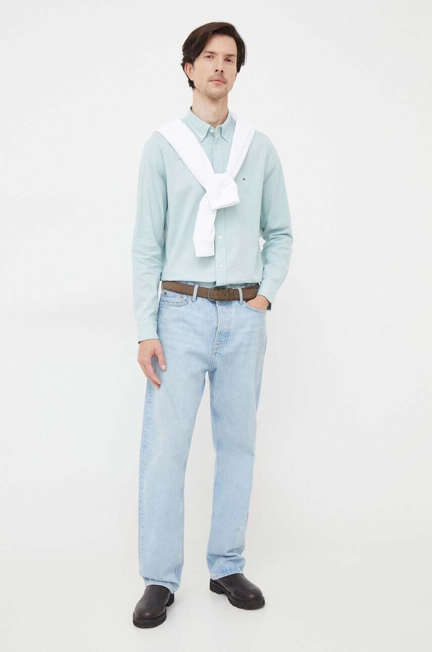 Сорочка Tommy Hilfiger чоловіча колір зелений regular комір button-down