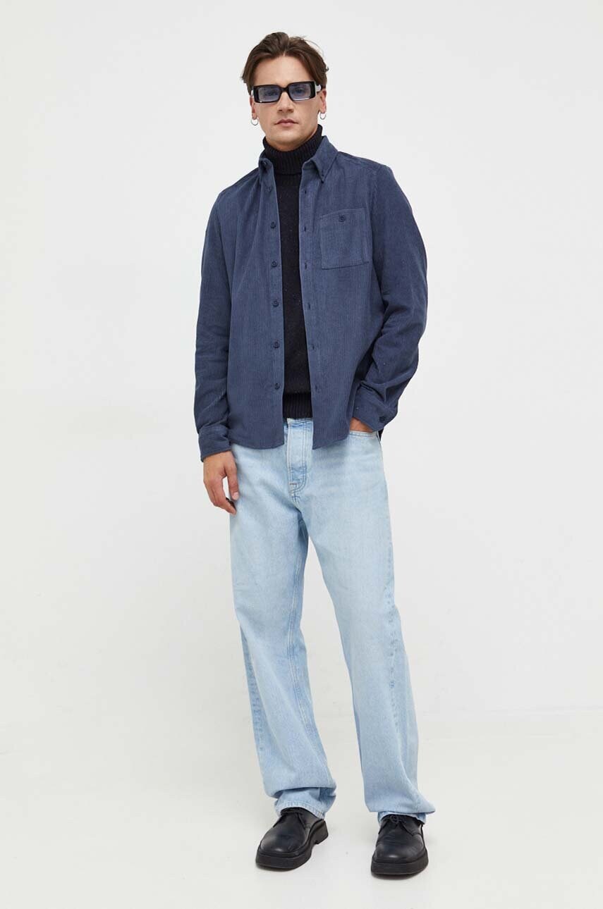 Вельветова сорочка Drykorn колір синій regular комір button-down