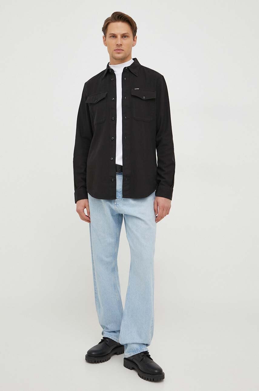 Бавовняна сорочка G-Star Raw чоловіча колір чорний slim класичний комір