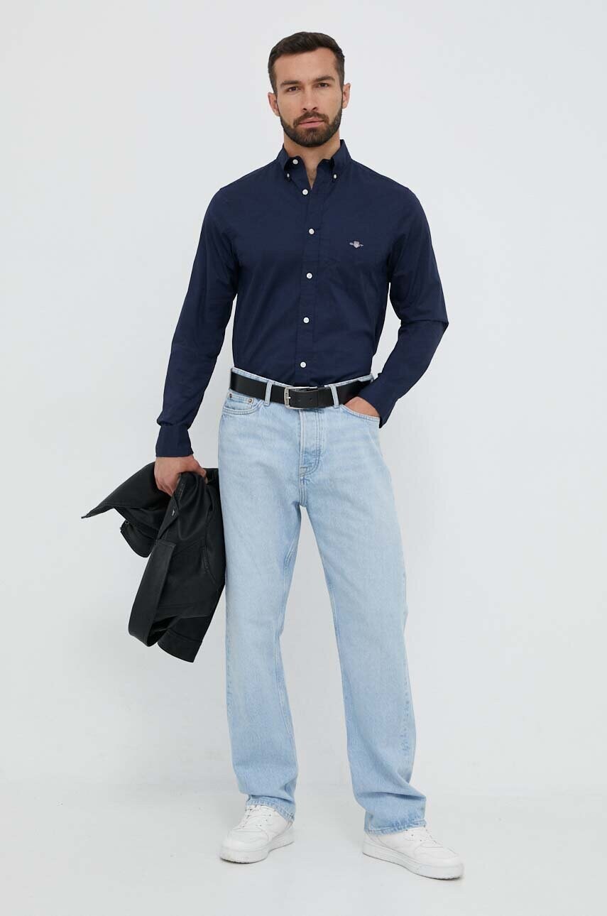 Бавовняна сорочка Gant чоловіча колір синій regular комір button-down