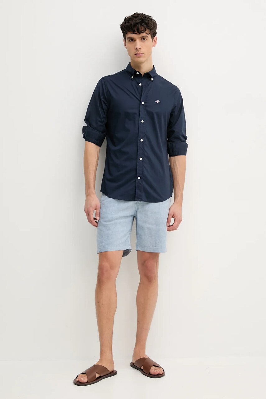 Бавовняна сорочка Gant чоловіча колір синій slim комір button-down