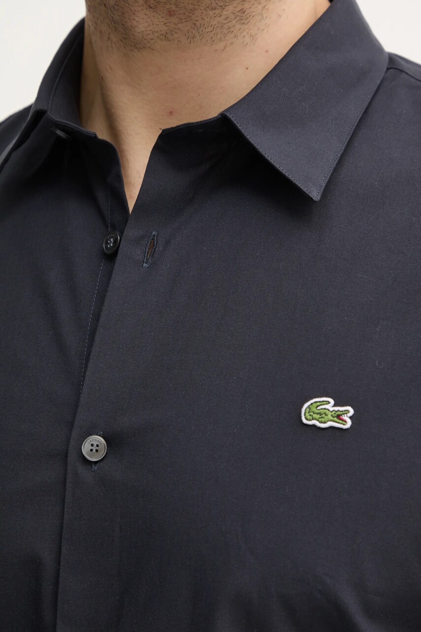 Бавовняна сорочка Lacoste чоловіча колір білий slim класичний комір CH5620
