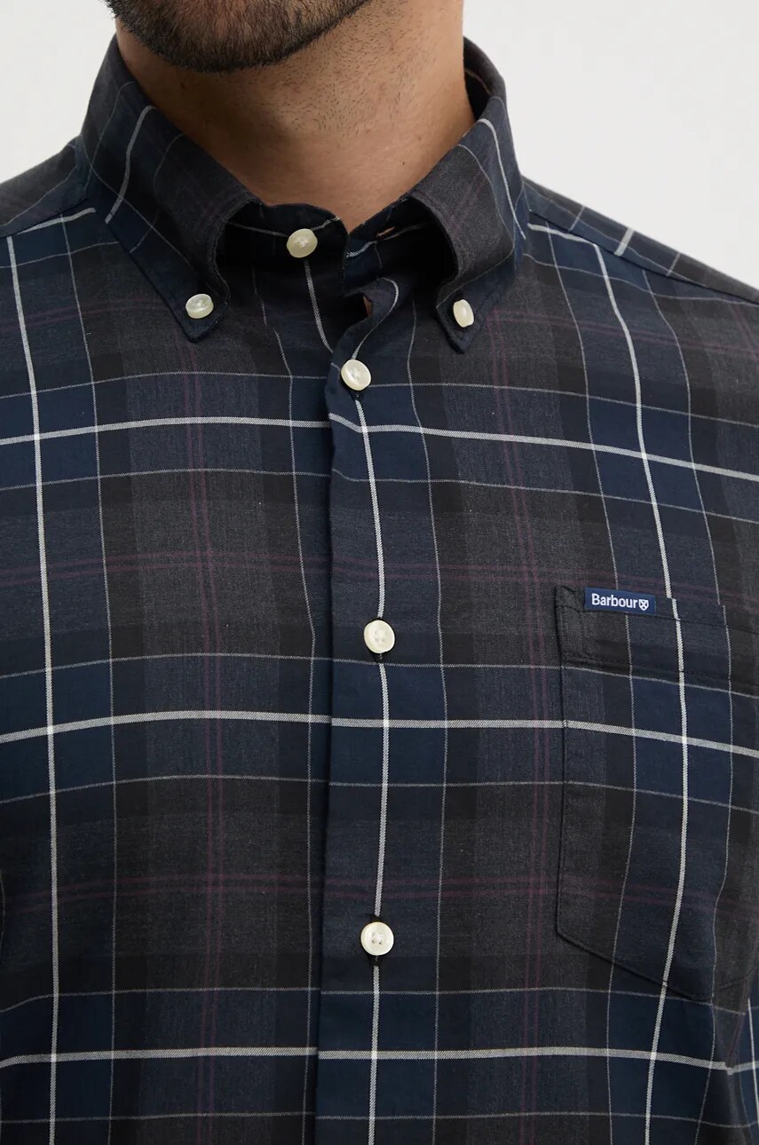 Бавовняна сорочка Barbour чоловіча колір коричневий slim комір button-down