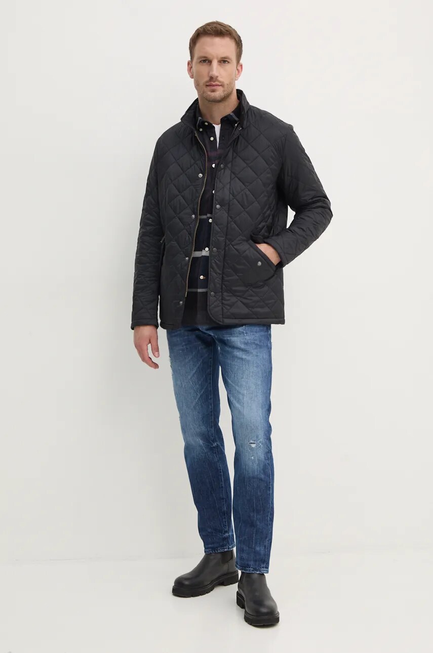 Бавовняна сорочка Barbour чоловіча колір бежевий slim комір button-down