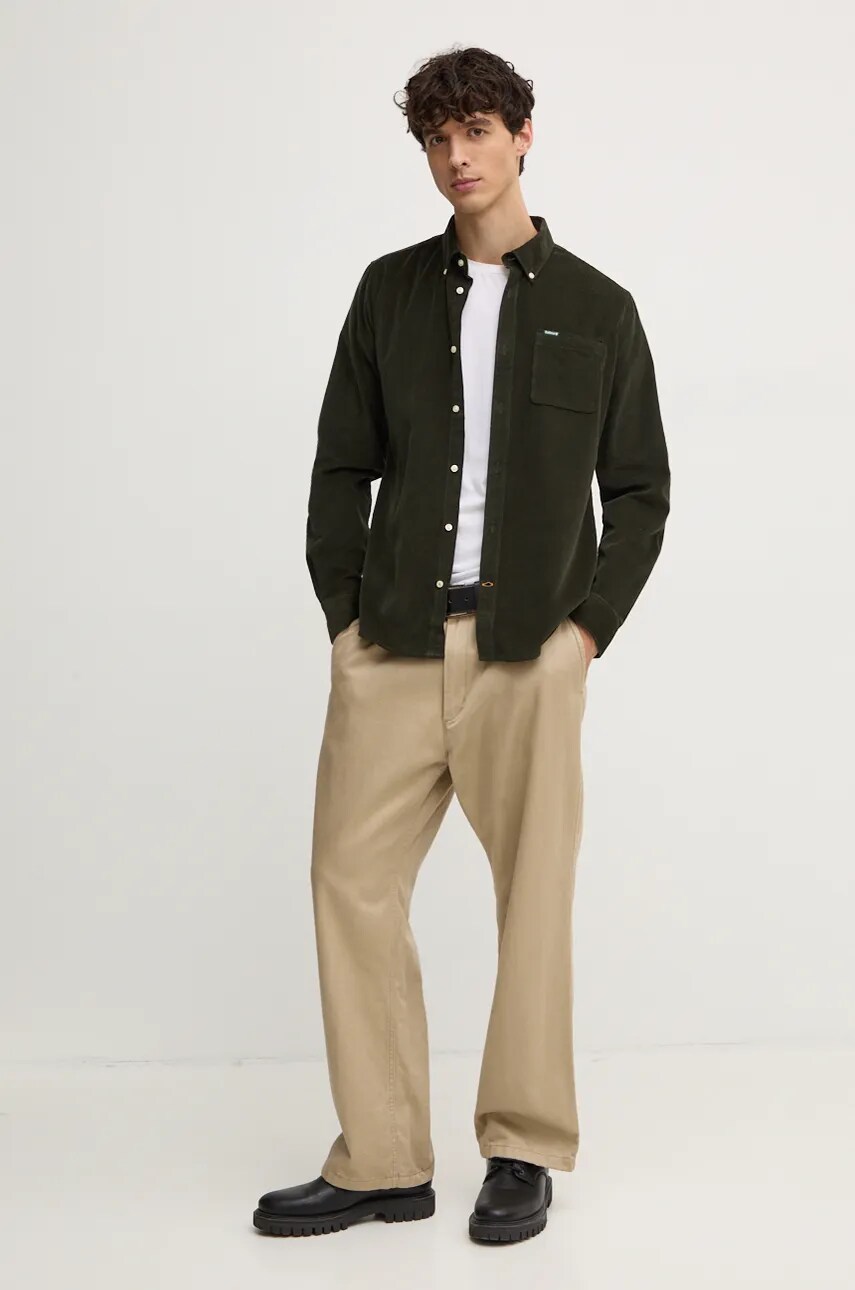 Бавовняна сорочка Barbour чоловіча колір чорний regular комір button-down