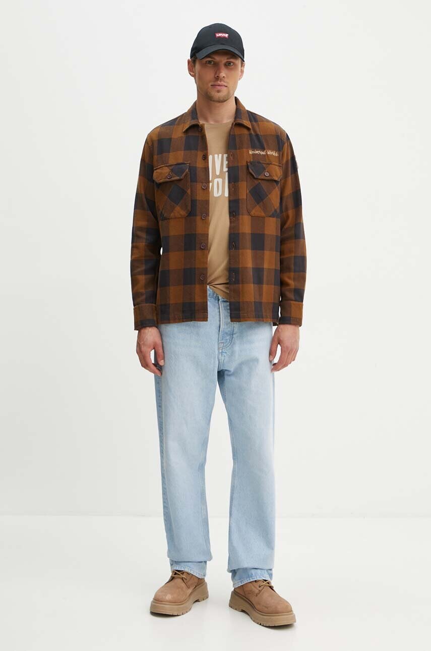 Бавовняна сорочка Universal Works L/S Utility Shirt чоловіча колір коричневий regular класичний комір 29177