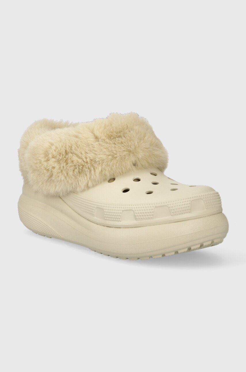 Шльопанці Crocs Furever Crush жіночі колір бежевий на платформі 208446