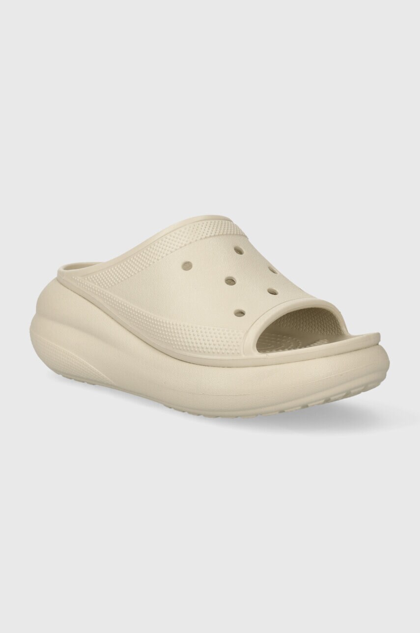 Шльопанці Crocs Classic Crush Slide жіночі колір бежевий на платформі 208731
