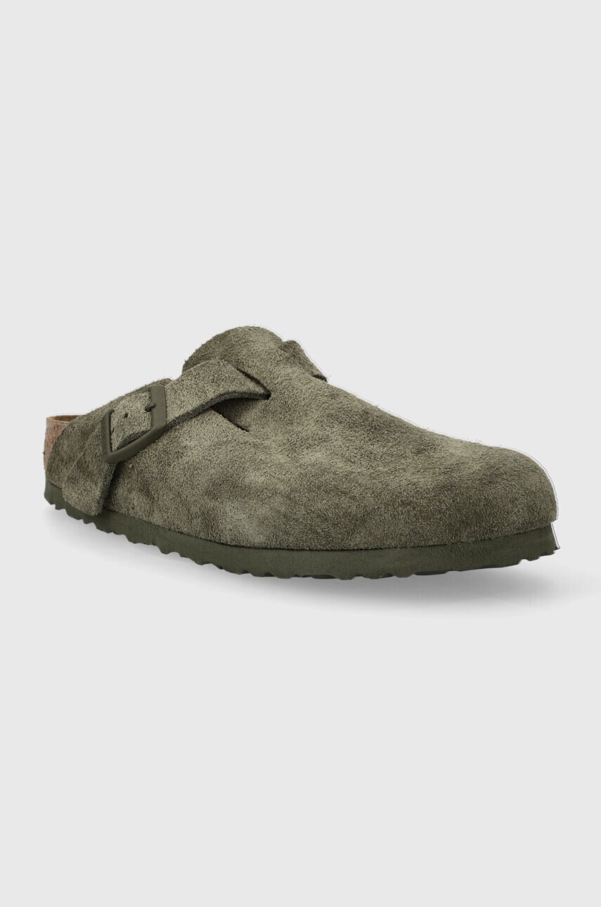 Замшеві шльопанці Birkenstock Boston жіночі колір зелений