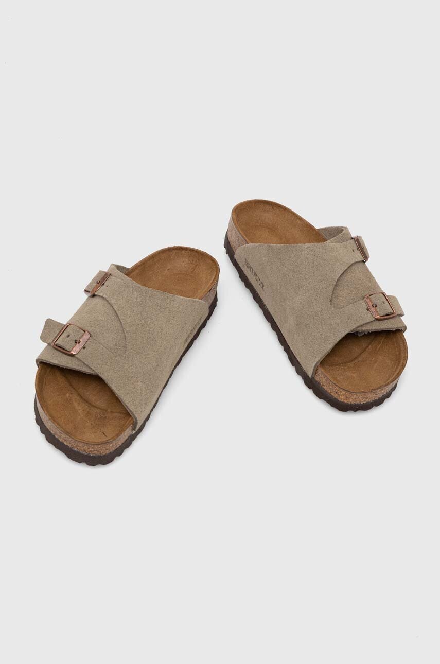 Замшеві шльопанці Birkenstock жіночі колір сірий