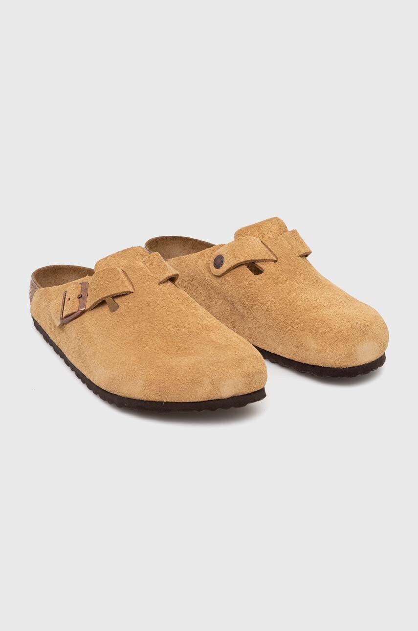 Замшеві шльопанці Birkenstock Boston чоловічі колір бежевий 1026181