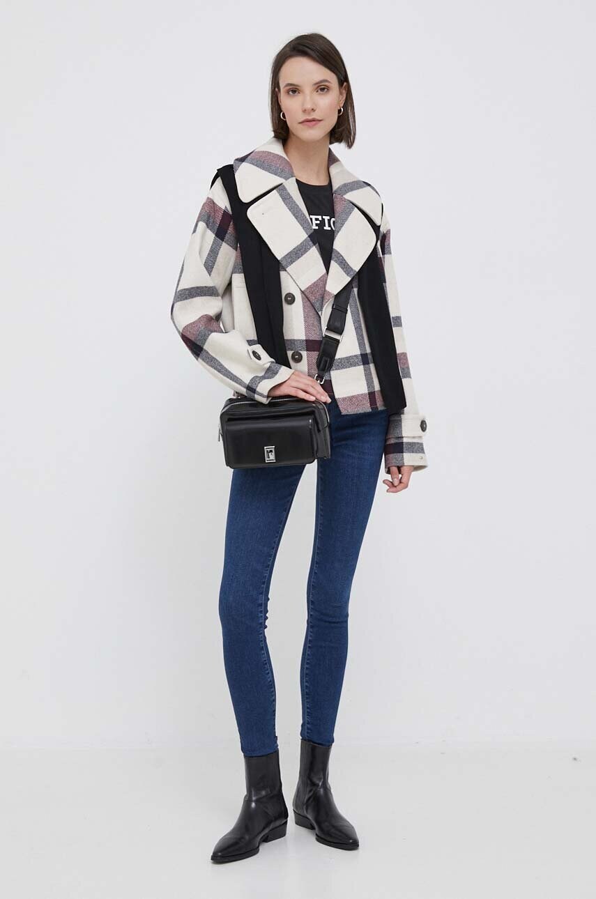 Вовняна куртка Tommy Hilfiger колір бежевий перехідна