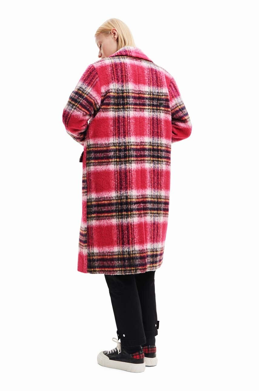 Пальто Desigual 23WWEWAD WOMAN WOVEN OVERCOAT жіноче колір рожевий перехідне двобортне