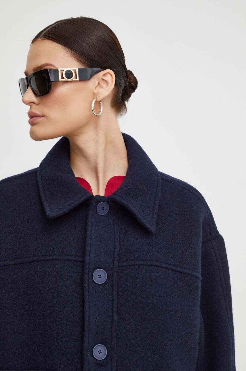 Куртка з домішкою вовни American Vintage колір синій перехідна oversize