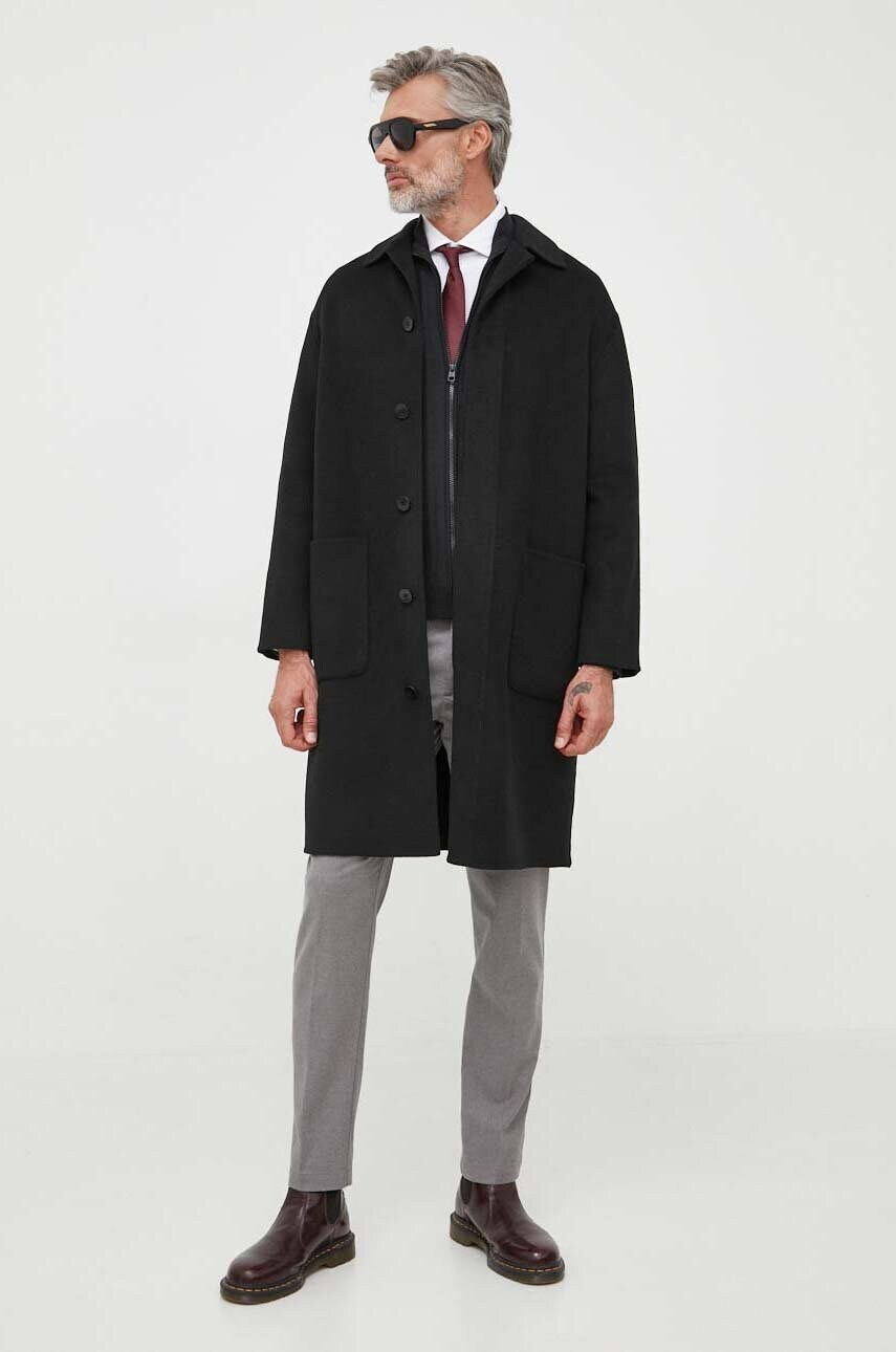 Вовняне пальто Calvin Klein колір чорний перехідне oversize