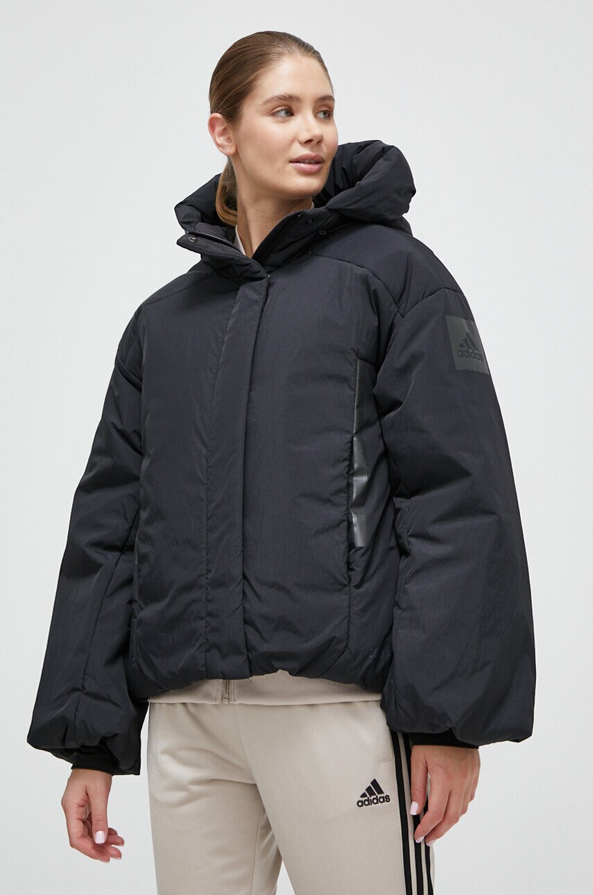 Пухова куртка adidas жіноча колір чорний зимова oversize