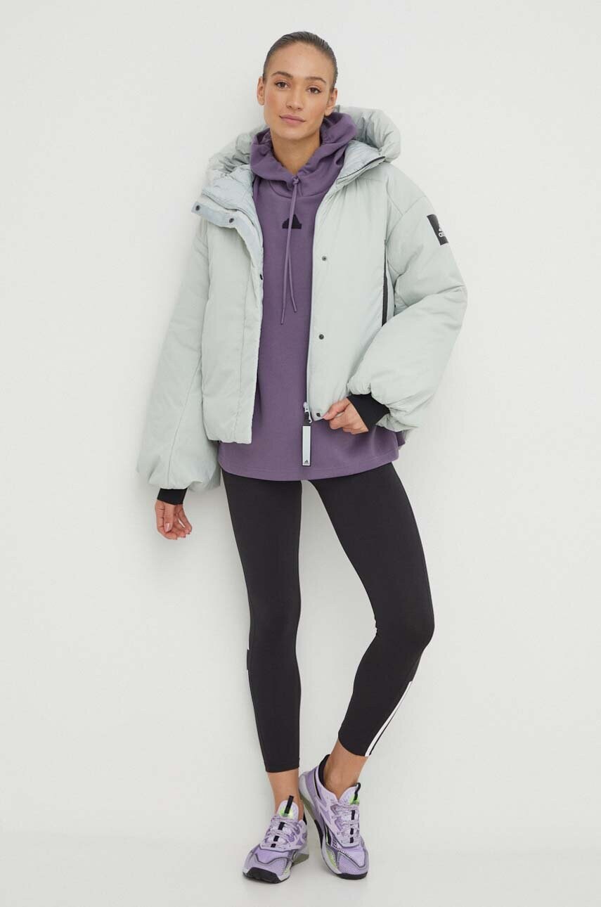 Пухова куртка adidas жіноча колір зелений зимова oversize
