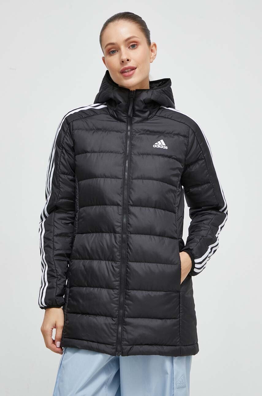 Пухова куртка adidas жіноча колір чорний перехідна