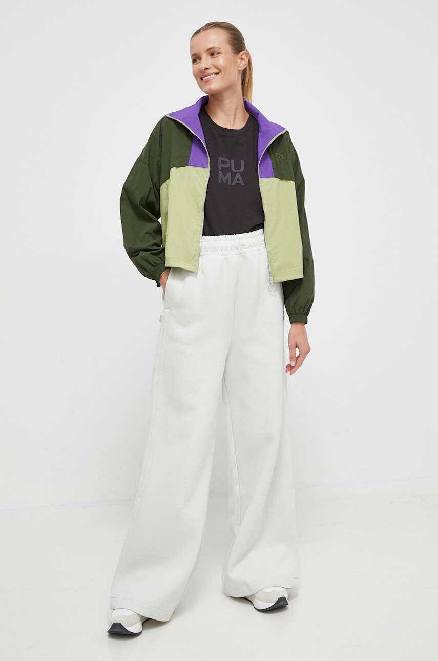 Куртка Puma жіноча колір зелений перехідна oversize