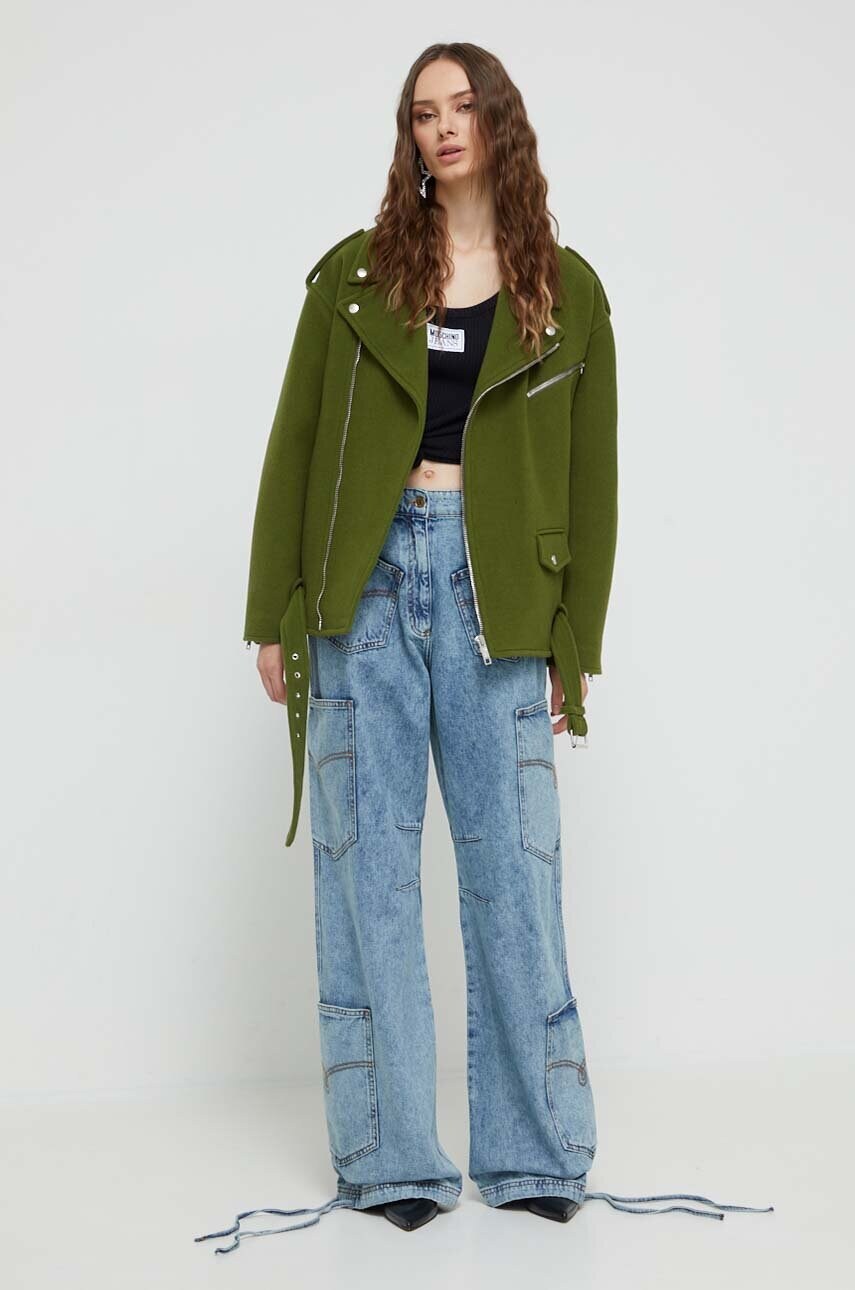 Вовняна куртка Moschino Jeans колір зелений перехідна