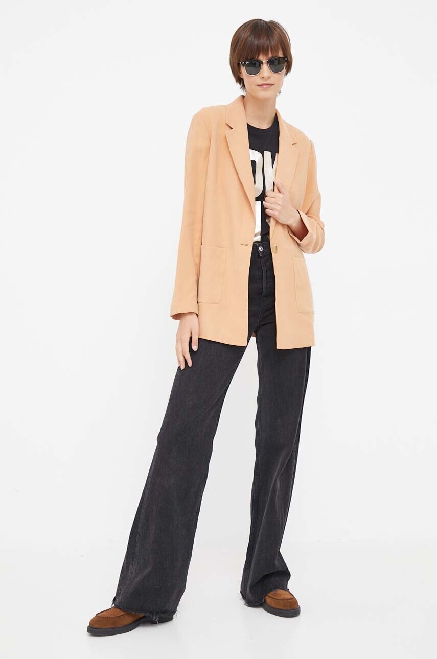 Піджак Dkny колір коричневий однобортний однотонна