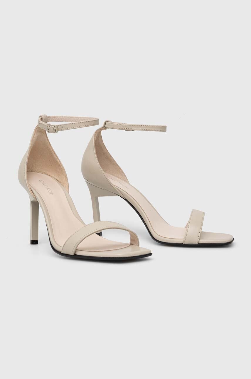 Шкіряні сандалі Calvin Klein GEO STILETTO SANDAL колір бежевий HW0HW01610