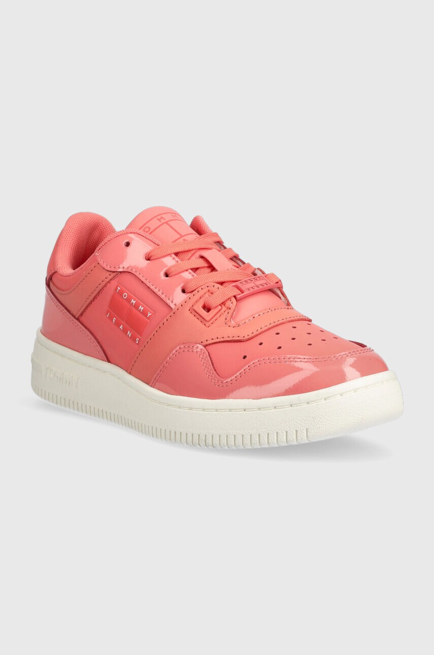 Шкіряні кросівки Tommy Jeans TJW RETRO BASKET GLOSSY колір помаранчевий EN0EN02206