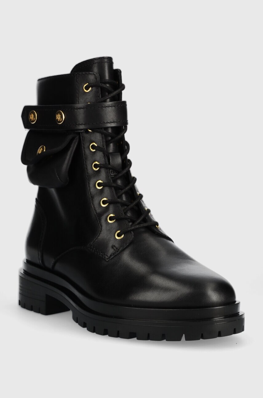 Шкіряні черевики Lauren Ralph Lauren Cammie жіночі колір чорний на плоскому ходу 802916475001