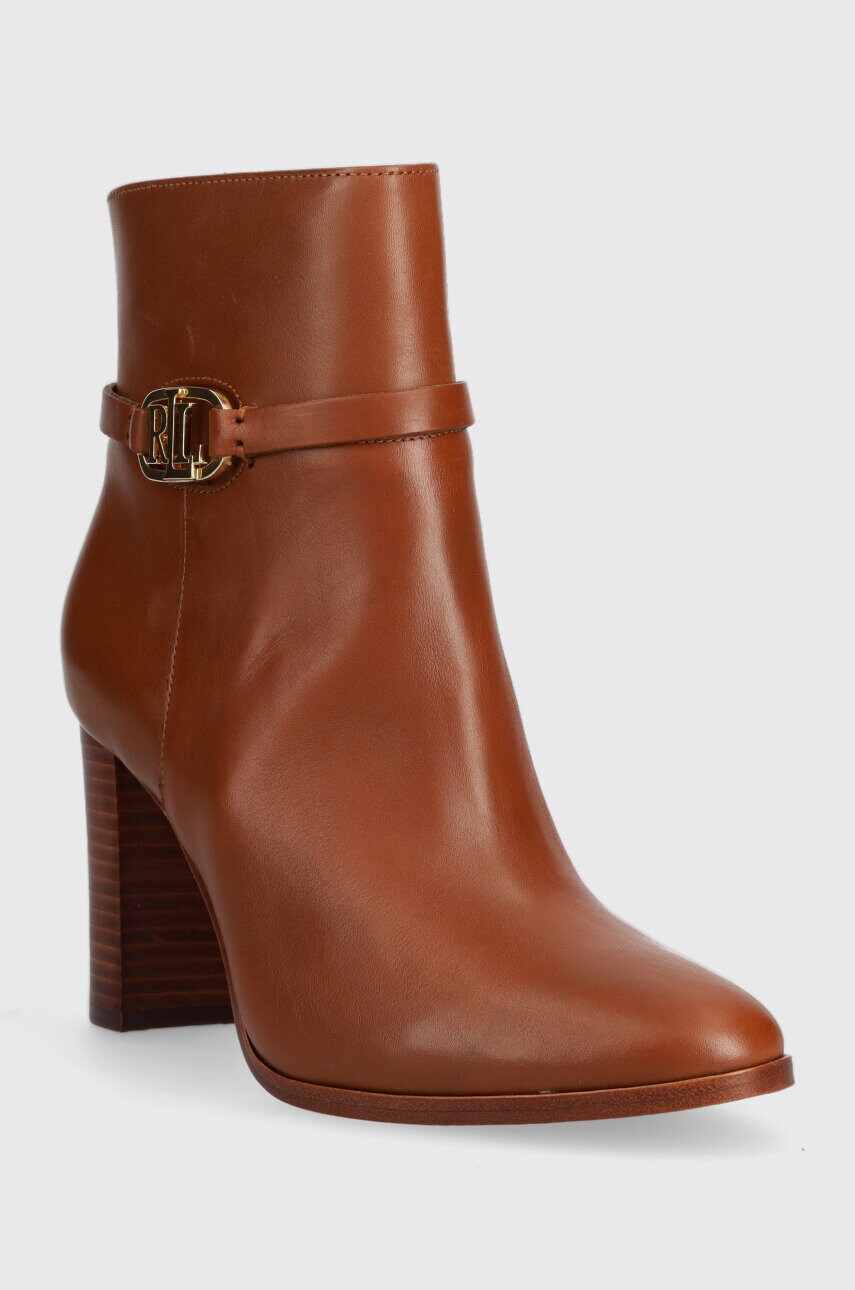 Шкіряні черевики Lauren Ralph Lauren Maxie жіночі колір коричневий каблук блок 802912277001