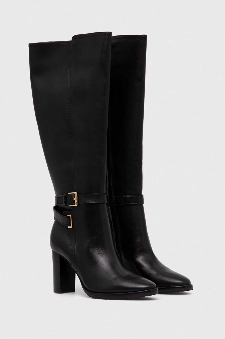 Шкіряні чоботи Lauren Ralph Lauren Manchester жіночі колір чорний каблук блок 802912286001